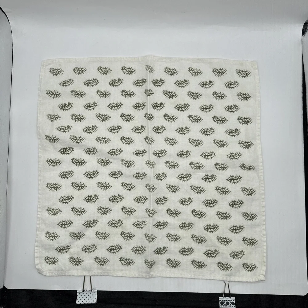 Lot of 6 White Hand Towels Cloth Napkins Green Leaf Leaves‎